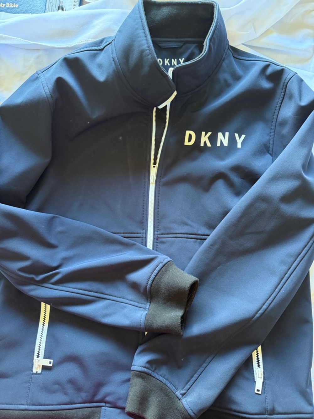 DKNY Navy Blue Zip-Front Track Jacket with White Logo